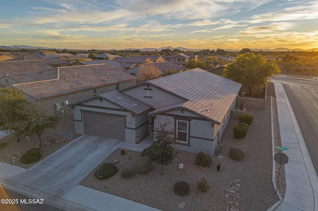 view of aerial view at dusk