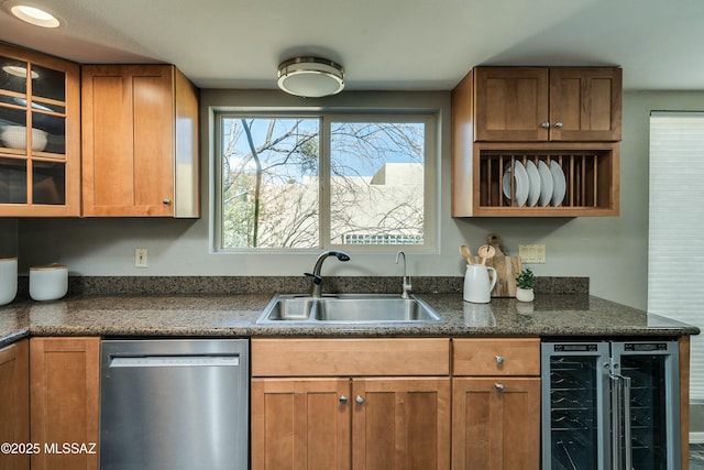 kitchen featuring dishwasher, sink, a wealth of natural light, and wine cooler