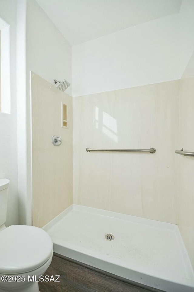 bathroom featuring a shower and toilet