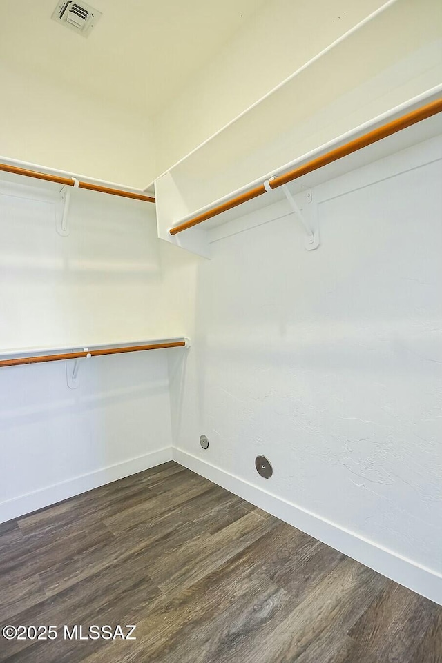 spacious closet featuring dark hardwood / wood-style floors