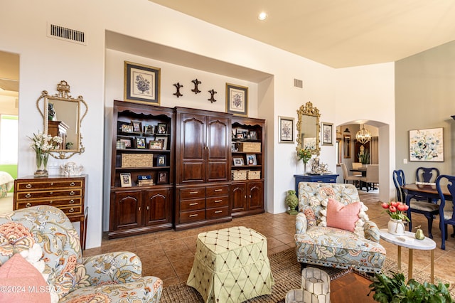 living room featuring tile patterned floors