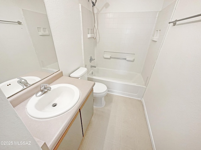 full bathroom with shower / washtub combination, vanity, and toilet