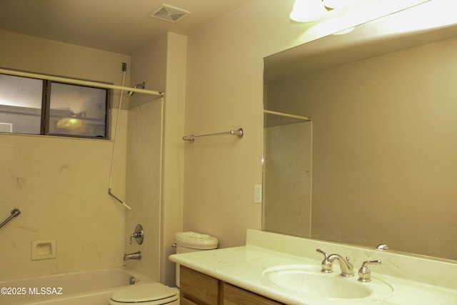 full bathroom with vanity, washtub / shower combination, and toilet