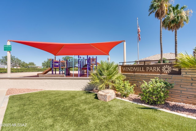 view of playground featuring a yard