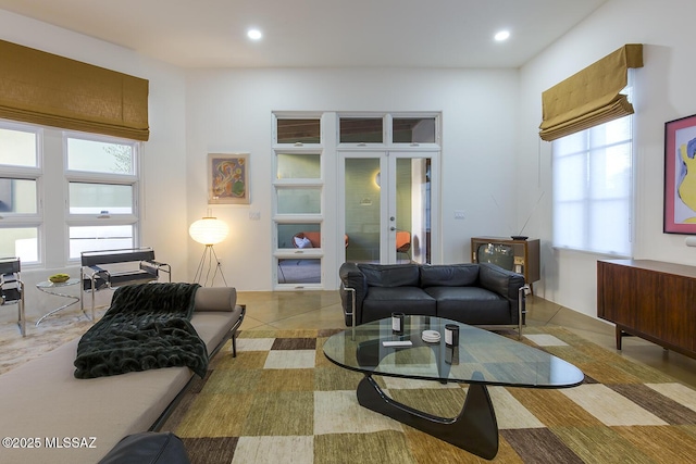 living room featuring french doors