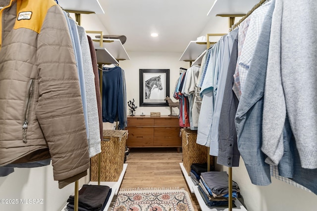 spacious closet featuring light hardwood / wood-style flooring