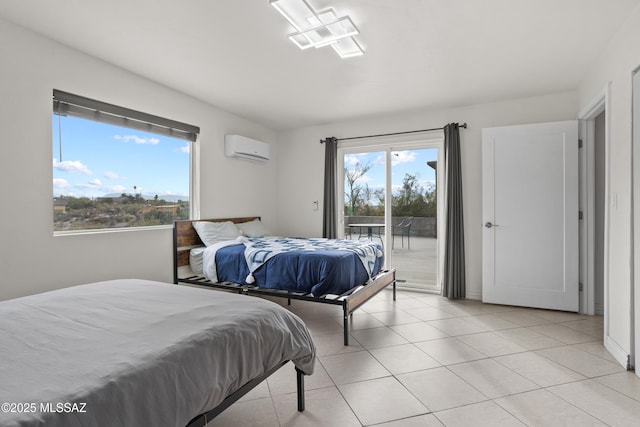 1061 W Roller Coaster Rd, Tucson, AZ 85704 - bedroom with access to exterior, a wall mounted AC, and light tile patterned flooring