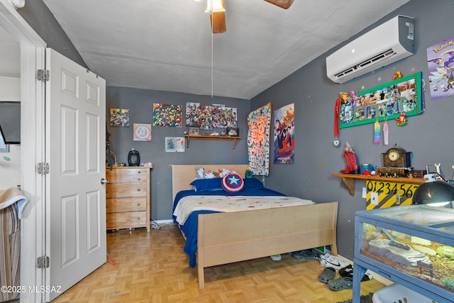 1061 W Roller Coaster Rd, Tucson, AZ 85704 - bedroom featuring baseboards, an AC wall unit, and ceiling fan