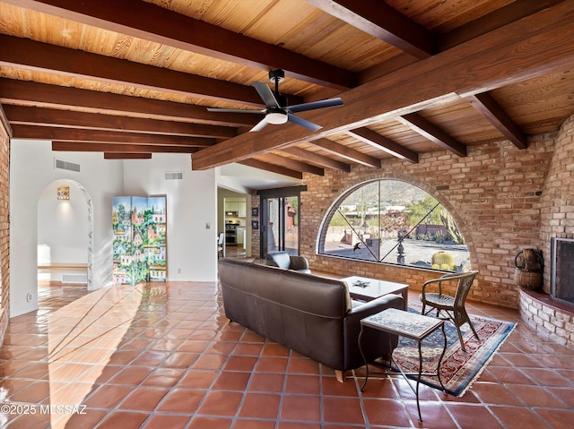 view of patio featuring ceiling fan, visible vents, and an outdoor hangout area