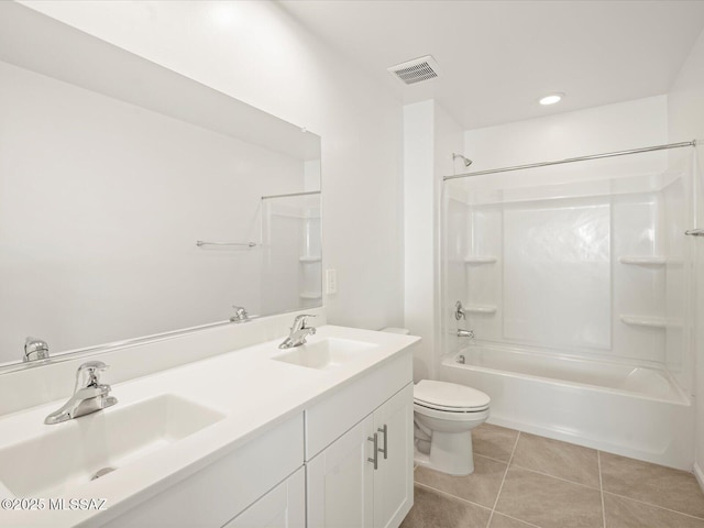 bathroom with a sink, visible vents, toilet, and tile patterned flooring