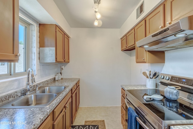 kitchen with electric stove and sink