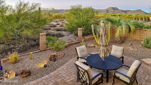 view of patio featuring a mountain view