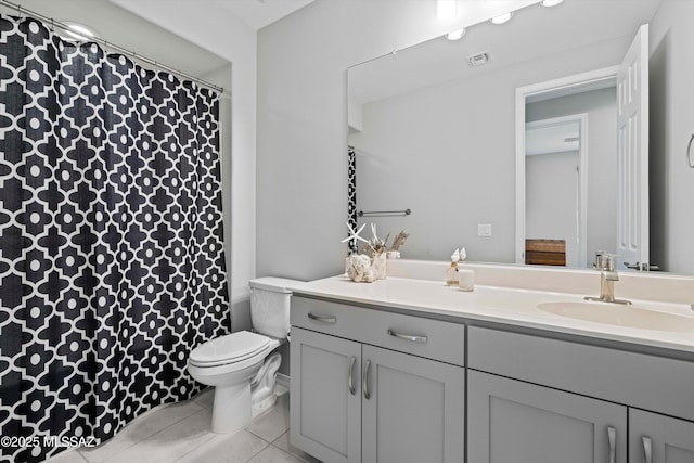 bathroom featuring tile patterned floors, toilet, and vanity