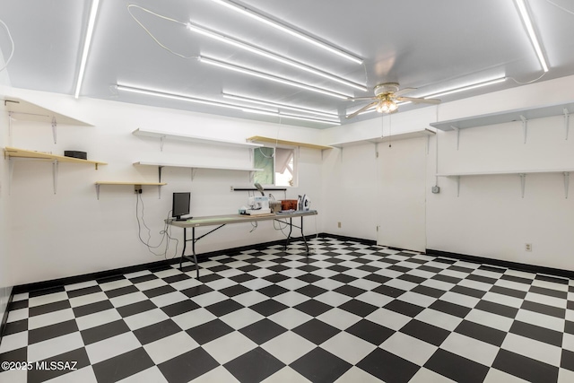 basement with ceiling fan