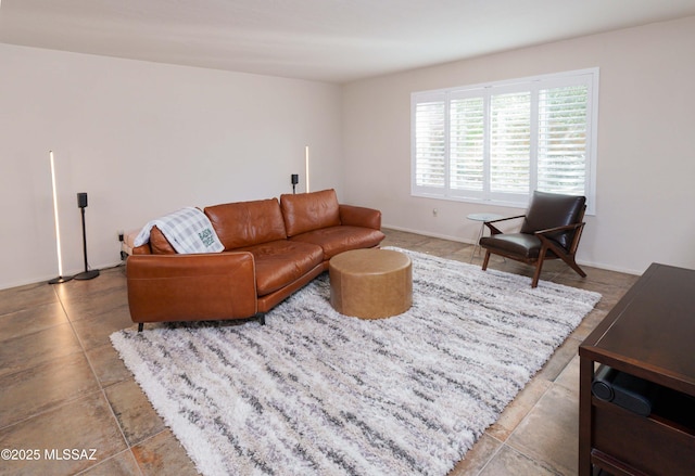 living room with light tile patterned floors