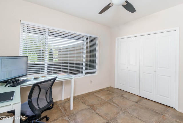 home office featuring ceiling fan