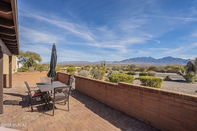 view of patio featuring a mountain view