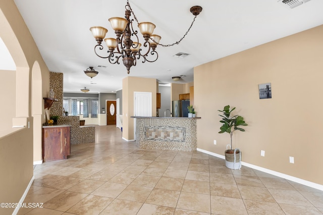 interior space featuring light tile patterned floors