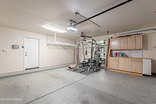 garage with a garage door opener