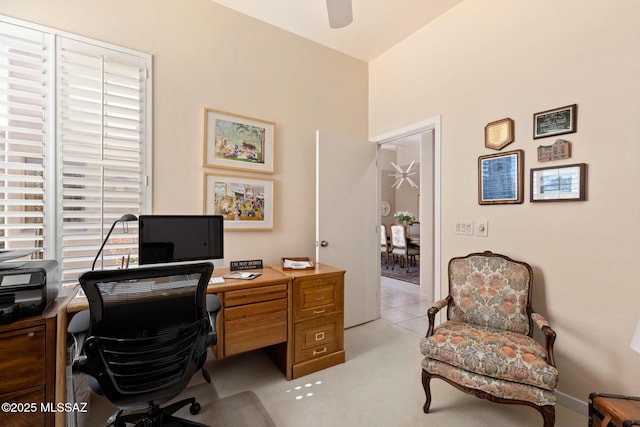 home office featuring a ceiling fan