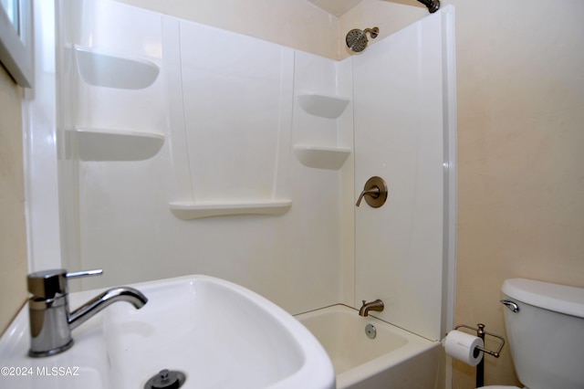 full bathroom with toilet, shower / bath combination, and sink