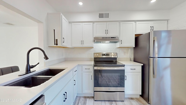 kitchen with sink, stainless steel appliances, and white cabinets