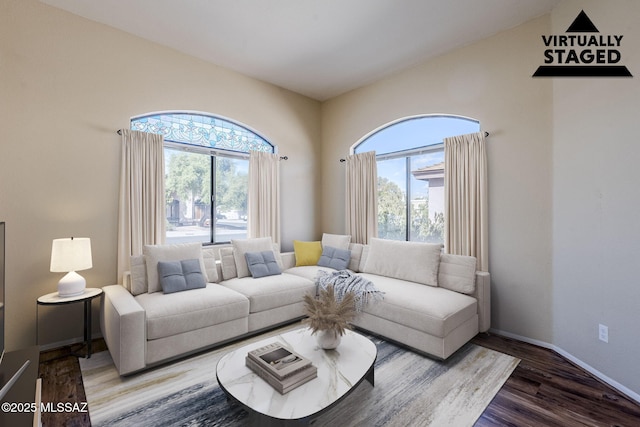 living room featuring hardwood / wood-style flooring and plenty of natural light