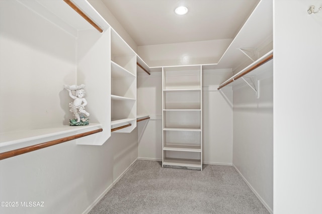 spacious closet featuring light carpet