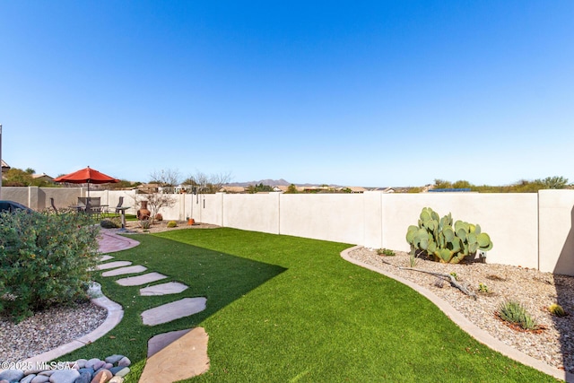 view of yard featuring a fenced backyard