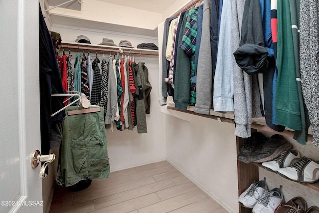 walk in closet with hardwood / wood-style flooring