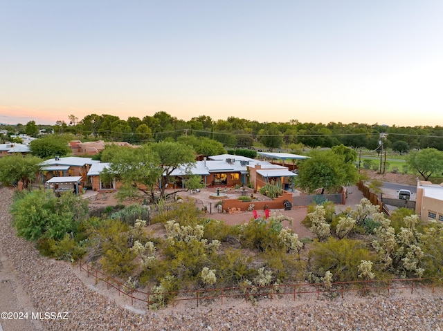 view of aerial view at dusk