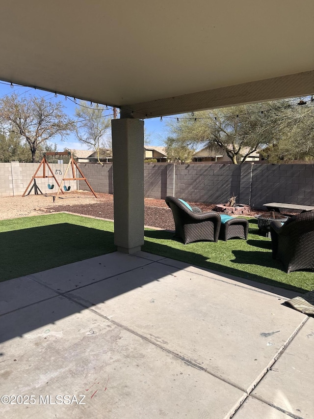 view of patio / terrace featuring a playground