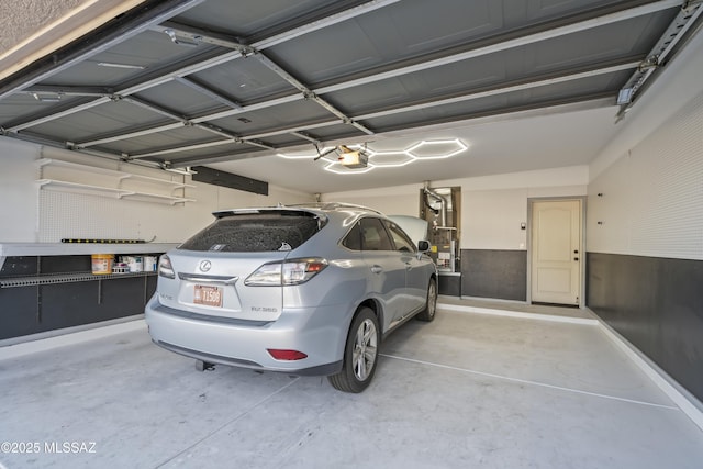 garage with a garage door opener