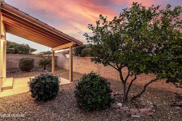 view of yard at dusk