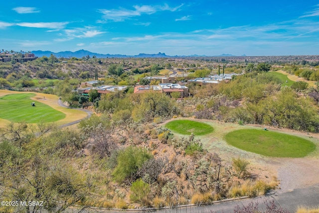 drone / aerial view featuring a mountain view