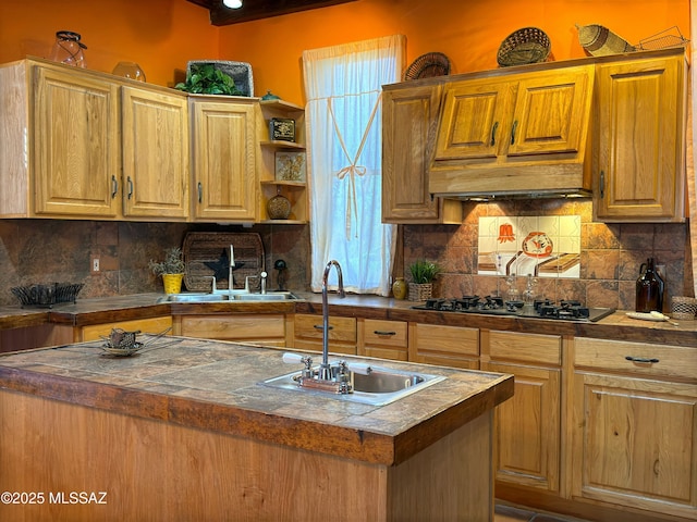 kitchen featuring black gas cooktop, sink, and decorative backsplash