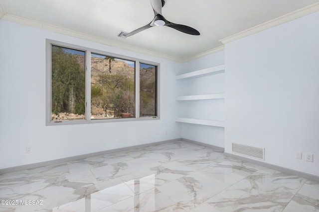 unfurnished room featuring crown molding and ceiling fan