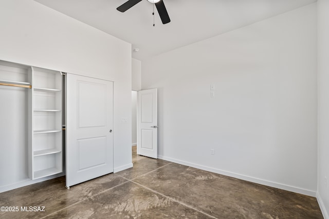 unfurnished bedroom with a closet and ceiling fan