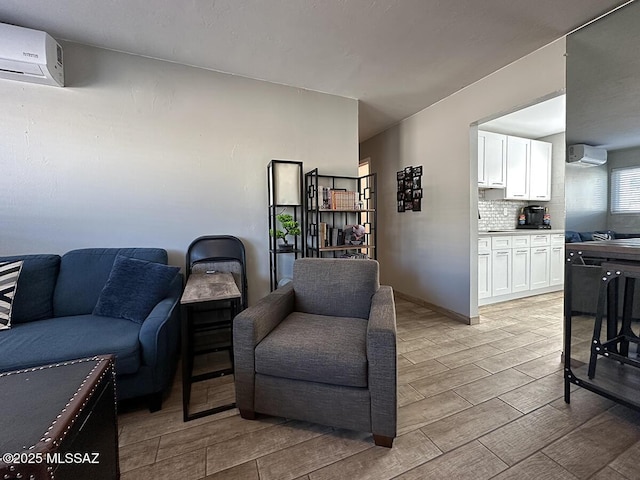 living room with an AC wall unit