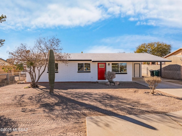 view of single story home