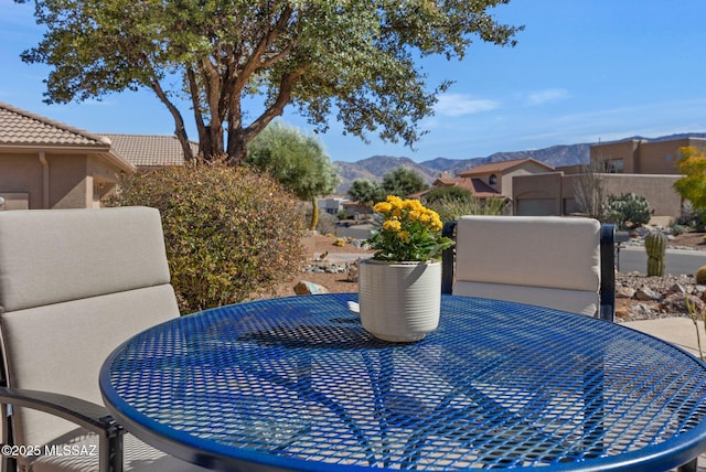 view of patio with a mountain view