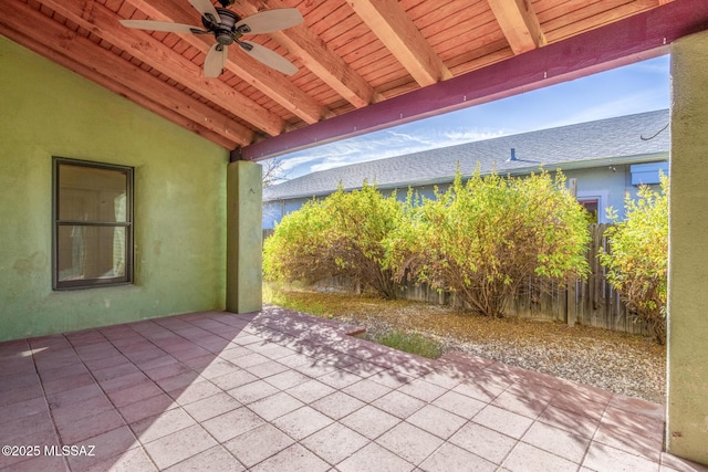 view of patio featuring ceiling fan