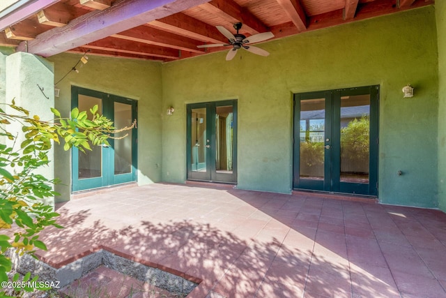 view of patio / terrace with french doors and ceiling fan