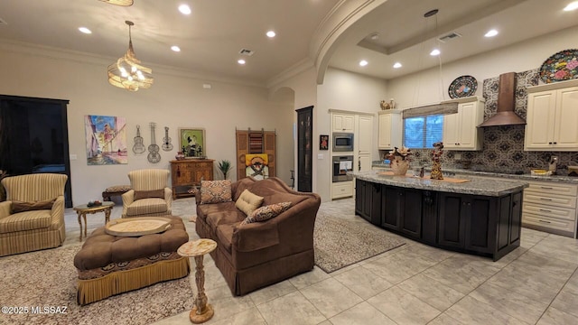 living room featuring ornamental molding