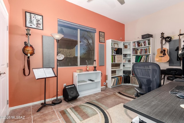 office area with tile patterned floors