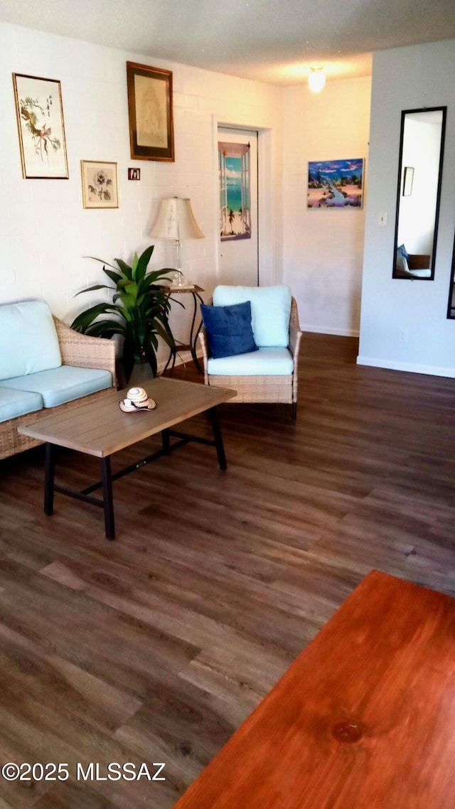 living room with dark hardwood / wood-style floors