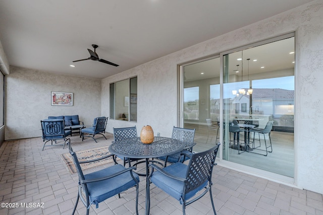 view of patio with an outdoor hangout area and ceiling fan