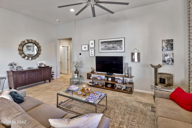 living room featuring ceiling fan