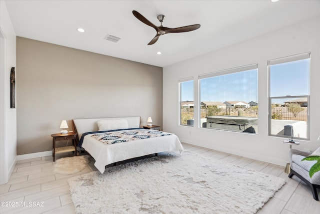 bedroom featuring ceiling fan