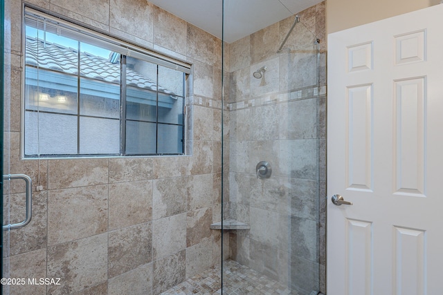 bathroom with a shower stall